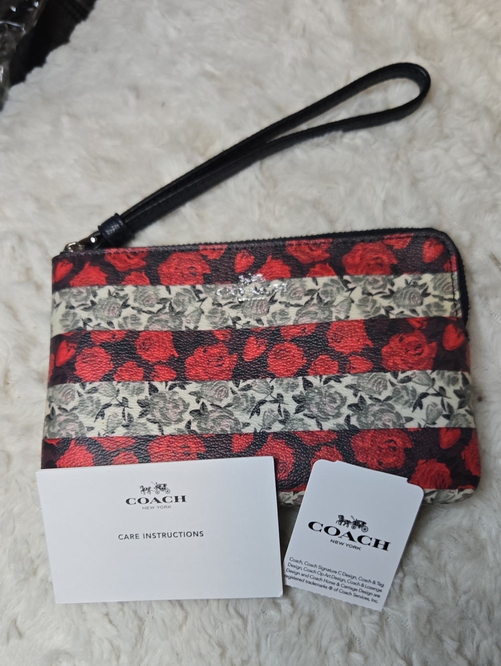 Floral Stripe Wristlet Clutch in Red and Black NWT